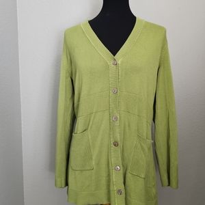 Jones New York Green Knit Long Button Down Sweater Large